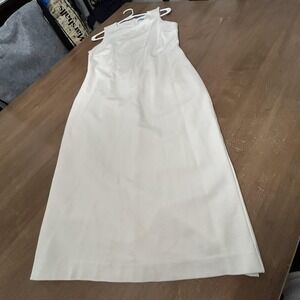 J.McLaughlin Dress Womens 4 White Sleeveless Sheath Lined Back Zip Stretch Midi